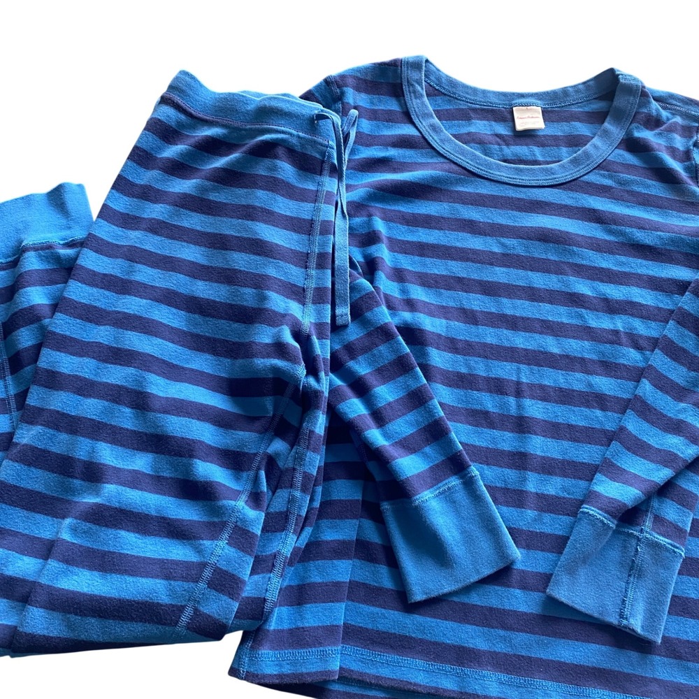 Hanna Andersson Blue Striped Organic Cotton Pajama Set Long Sleeve Pants Large